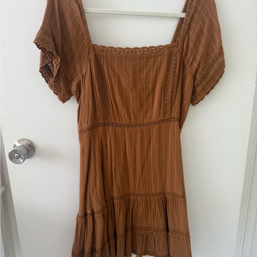 American Eagle Outfitters Tan Lace Trim Top